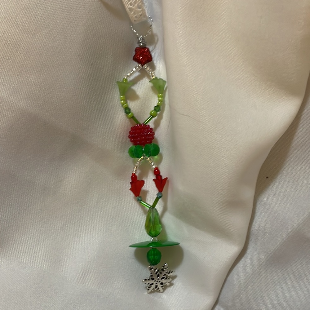 Handmade Christmas Ornament or Sun Catcher w New, Vintage & Upcycled Beads